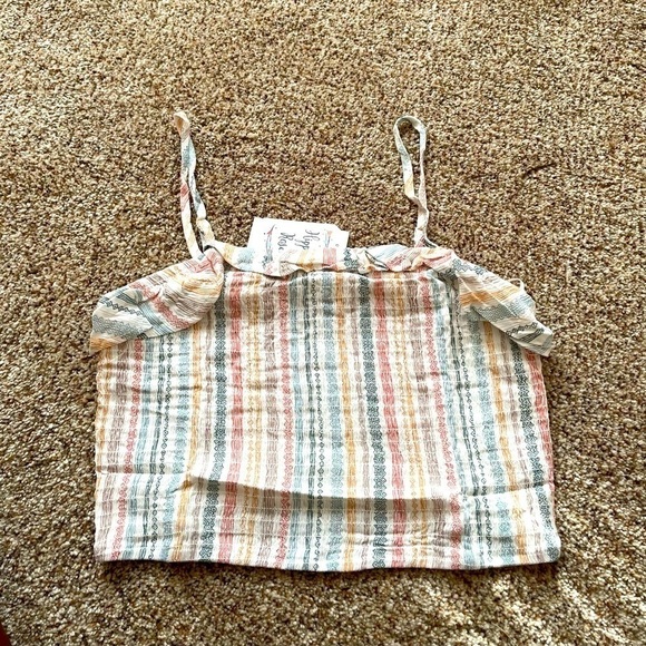 Hippie Rose Spaghetti Ruched Crop Top Size M Color Ivory Stripe. - Picture 2 of 6